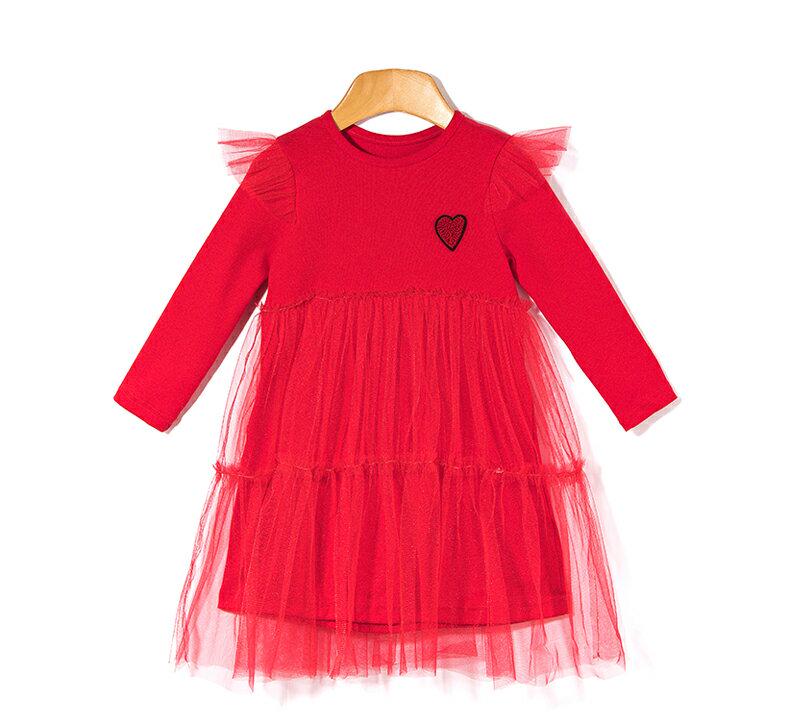 チュールレイヤードワンピース・p005629 キッズ【3~8才】【ops】【ワンピース チュールワンピース チュール ミディ丈 ミディワンピース 長袖 ハート かわいい 女の子 春 秋 韓国 韓国子供服 子供 こども 子供服 こども服】【KIDS】