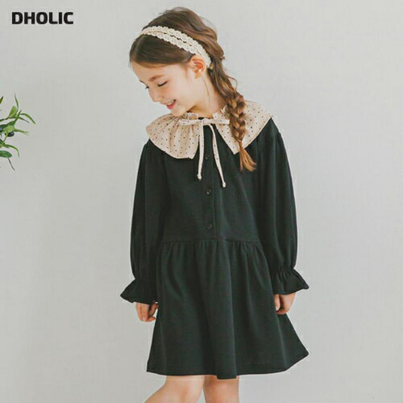 ドットカラーワンピース・p006018 キッズ【3~8才】【ops】【ワンピース ミディ丈 ミディワンピース 長袖 ドット 柄 襟コンシャス 可愛い かわいい 女の子 春 秋 韓国 韓国子供服 子供 こども 子供服 こども服】【KIDS】