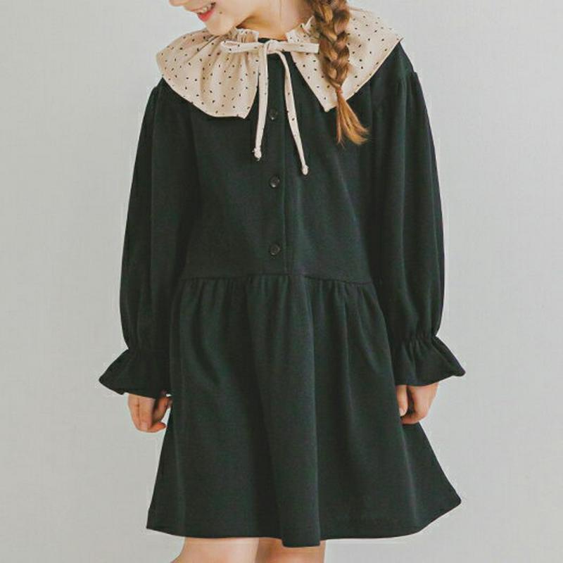 ドットカラーワンピース・p006018 キッズ【3~8才】【ops】【ワンピース ミディ丈 ミディワンピース 長袖 ドット 柄 襟コンシャス 可愛い かわいい 女の子 春 秋 韓国 韓国子供服 子供 こども 子供服 こども服】【KIDS】