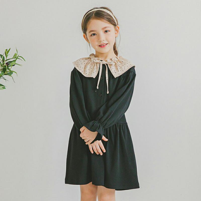 ドットカラーワンピース・p006018 キッズ【3~8才】【ops】【ワンピース ミディ丈 ミディワンピース 長袖 ドット 柄 襟コンシャス 可愛い かわいい 女の子 春 秋 韓国 韓国子供服 子供 こども 子供服 こども服】【KIDS】