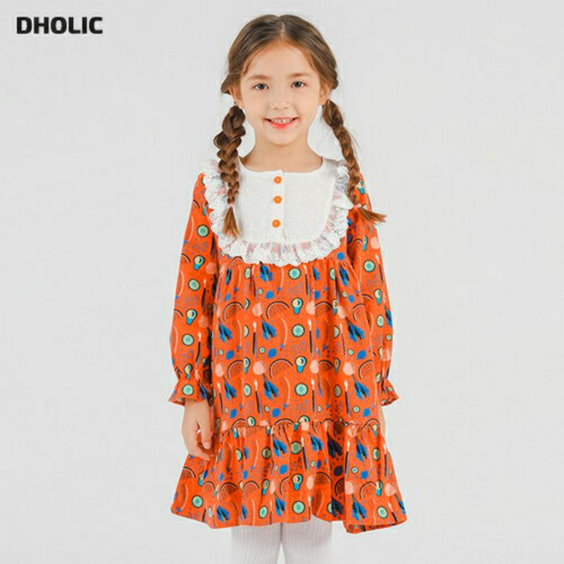 フルーツレースワンピース・p005613 キッズ【3~8才】【ops】【ワンピース ミディ丈 ミディワンピース 長袖 くだもの フルーツ フリル レース ガーリー 可愛い かわいい 女の子 春 秋 韓国 韓国子供服 子供 こども 子供服 こども服】【KIDS】