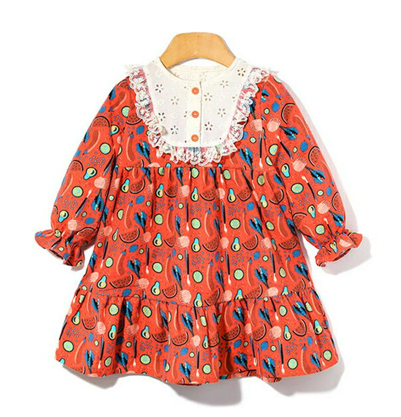 フルーツレースワンピース・p005613 キッズ【3~8才】【ops】【ワンピース ミディ丈 ミディワンピース 長袖 くだもの フルーツ フリル レース ガーリー 可愛い かわいい 女の子 春 秋 韓国 韓国子供服 子供 こども 子供服 こども服】【KIDS】