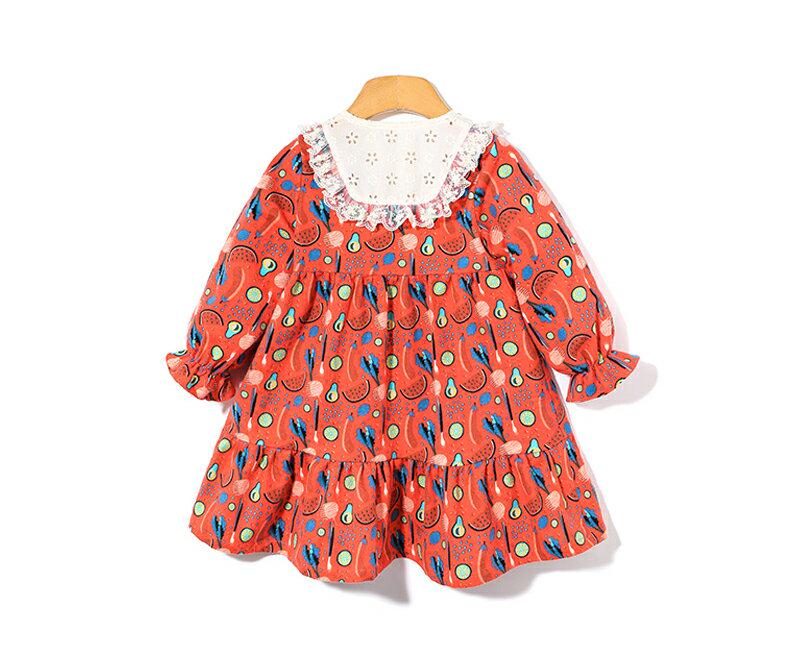 フルーツレースワンピース・p005613 キッズ【3~8才】【ops】【ワンピース ミディ丈 ミディワンピース 長袖 くだもの フルーツ フリル レース ガーリー 可愛い かわいい 女の子 春 秋 韓国 韓国子供服 子供 こども 子供服 こども服】【KIDS】