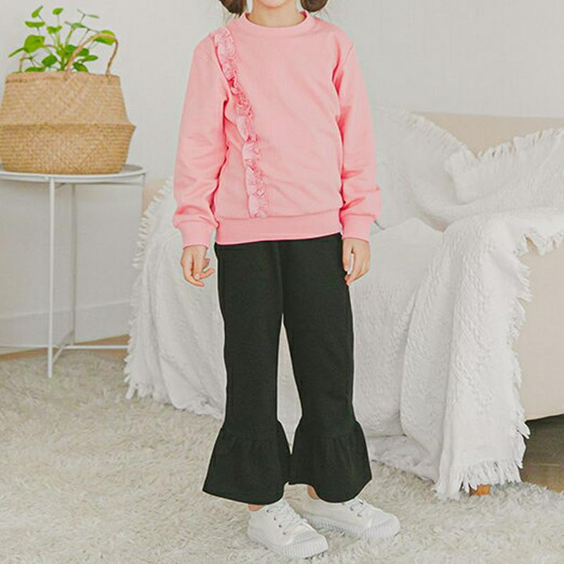 フリルラインスウェット&パンツSET(ピンク)・p006367 キッズ【3~8才】【set】【トップス スウェット トレーナー 長袖 フリル パンツ ズボン 単色 シンプル セット set かわいい 女の子 秋 冬 韓国 韓国子供服 子供 こども 子供服 こども服】【KIDS】