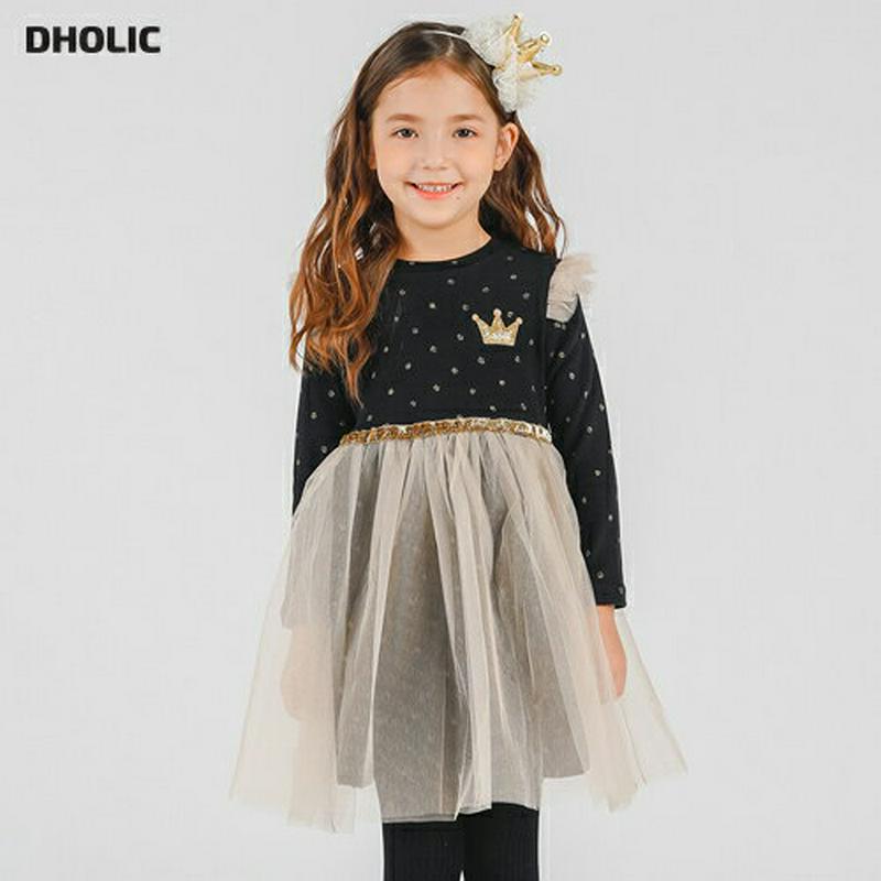 ドットチュールワンピース・p005404 キッズ【3~8才】【ops】【ワンピース ミディ丈 ミディワンピース 長袖 チュール 透け感 シアー シースルー ドット 柄 かわいい 可愛い 女の子 春 秋 韓国 韓国子供服 子供 こども 子供服 こども服】【KIDS】