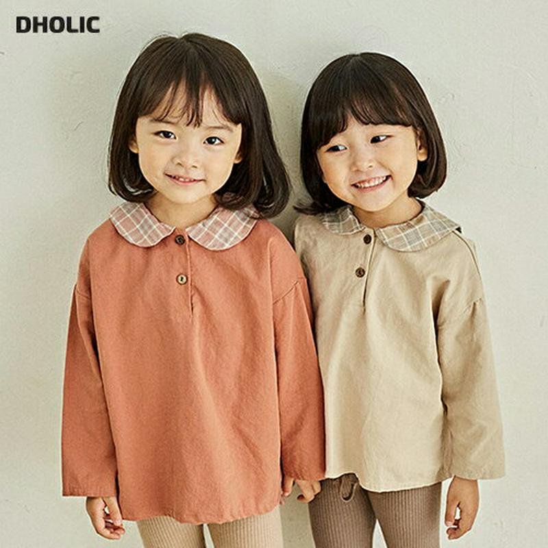 【新作10%OFF】チェックカラーブラウス・u06410 キッズ【3~8才】【bl】【トップス ブラウス 長袖 チェック柄 丸襟