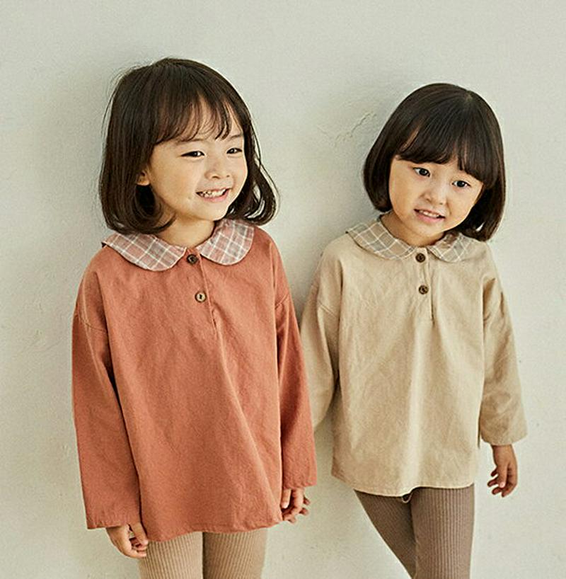 【新作10%OFF】チェックカラーブラウス・u06410 キッズ【3~8才】【bl】【トップス ブラウス 長袖 チェック柄 丸襟
