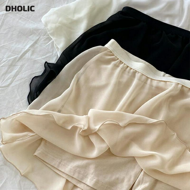 インナースカートパンツ・全3色・b64477 レディース【acc】 韓国ファッション インナー インナーウェア ミニ丈 スカートパンツ インナーパンツ シフォン レイヤード ウエストゴム 楽ちん シンプル 春 秋 ハイホリHIHOLLI
