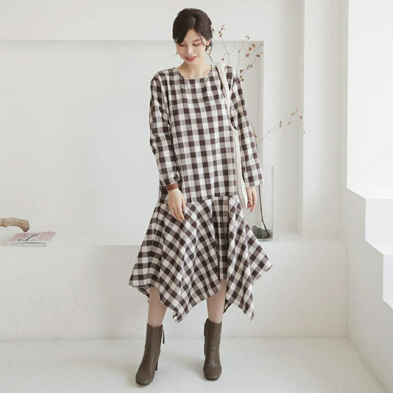 【新作10%OFF】チェックアンバランスワンピース・全3色・b64459 レディース【ops】【韓国 ファッション ワンピース 