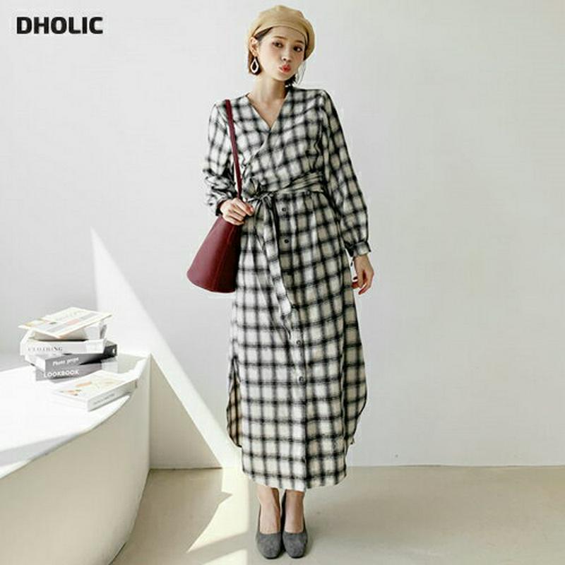 【新作10%OFF】ラップチェックワンピース・全2色・t60826 レディース【ops】【韓国 ファッション ワンピース ロング