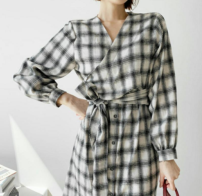 【新作10%OFF】ラップチェックワンピース・全2色・t60826 レディース【ops】【韓国 ファッション ワンピース ロング