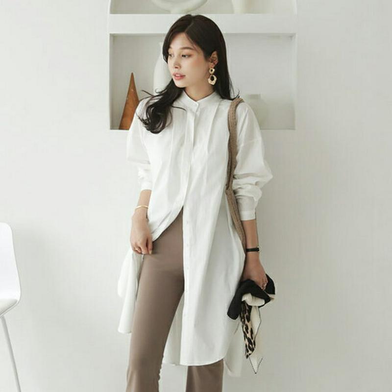 【新作10%OFF】サイドボタンロングシャツ・全2色・b64462 レディース【bl】【韓国 ファッション トップス シャツ ロ