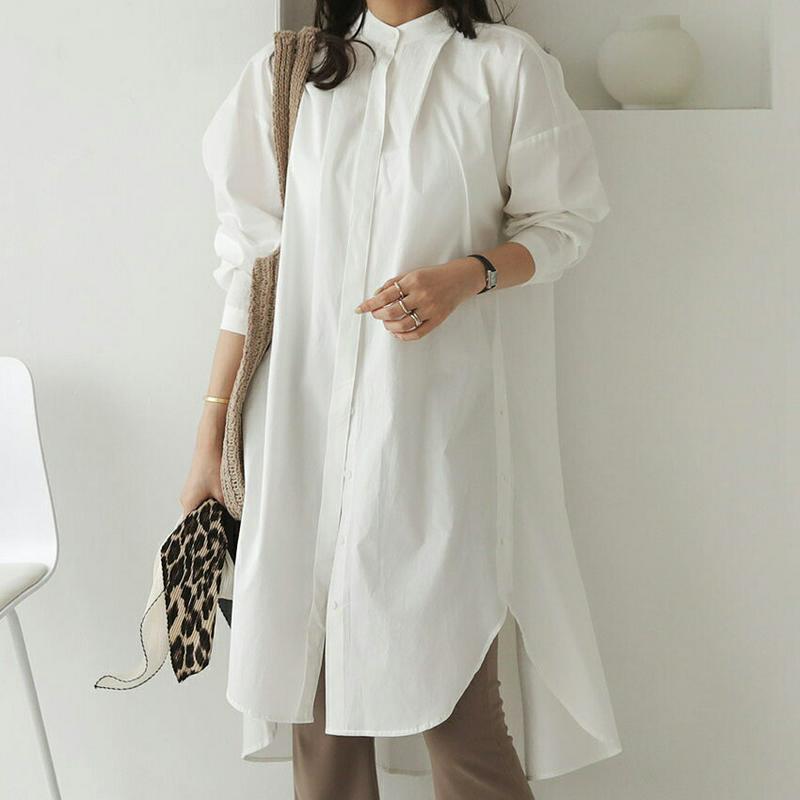 【新作10%OFF】サイドボタンロングシャツ・全2色・b64462 レディース【bl】【韓国 ファッション トップス シャツ ロ