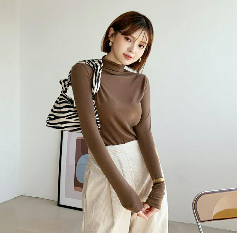 【新作10%OFF】モックネックTシャツ・全3色・t60810 レディース【tops】【韓国 ファッション トップス Tシャツ 