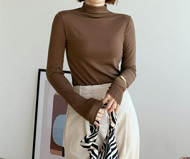 【新作10%OFF】モックネックTシャツ・全3色・t60810 レディース【tops】【韓国 ファッション トップス Tシャツ 