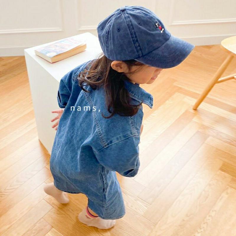 デニムシャツワンピース・u06002 キッズ【3~8才】【ops】【ワンピース ロング ロングワンピース 半袖 ハーフスリーブ 