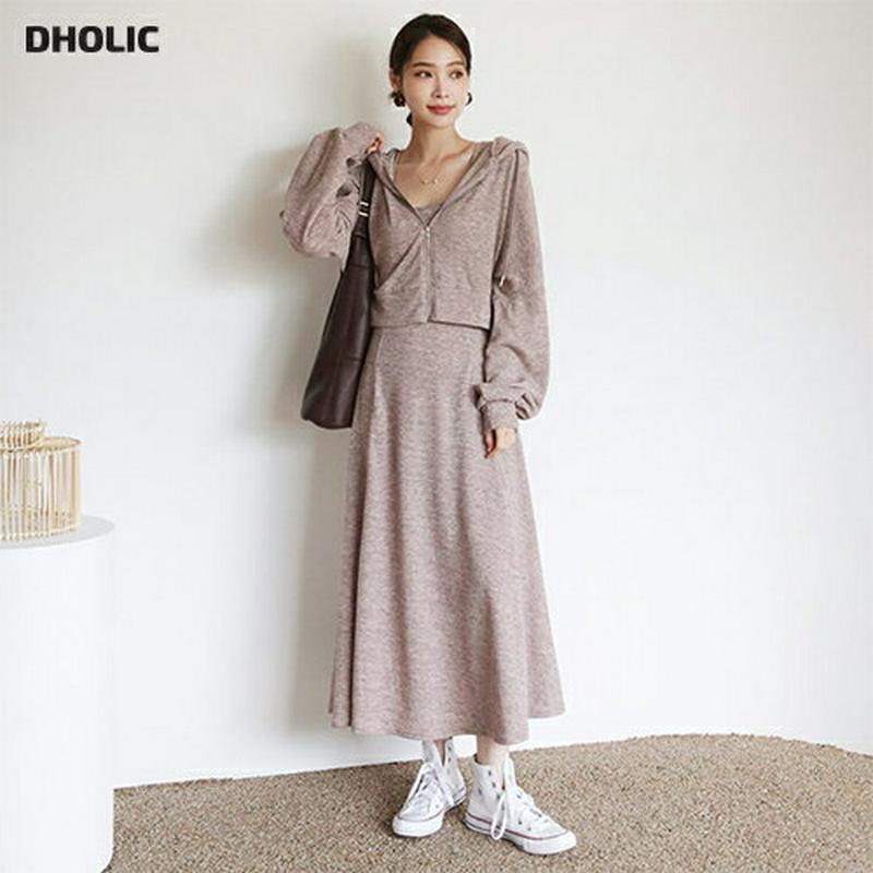 【新作10%OFF】フードジップアップ&スクエアワンピースSET・全3色・t64519 レディース【ops】【韓国 ファッション