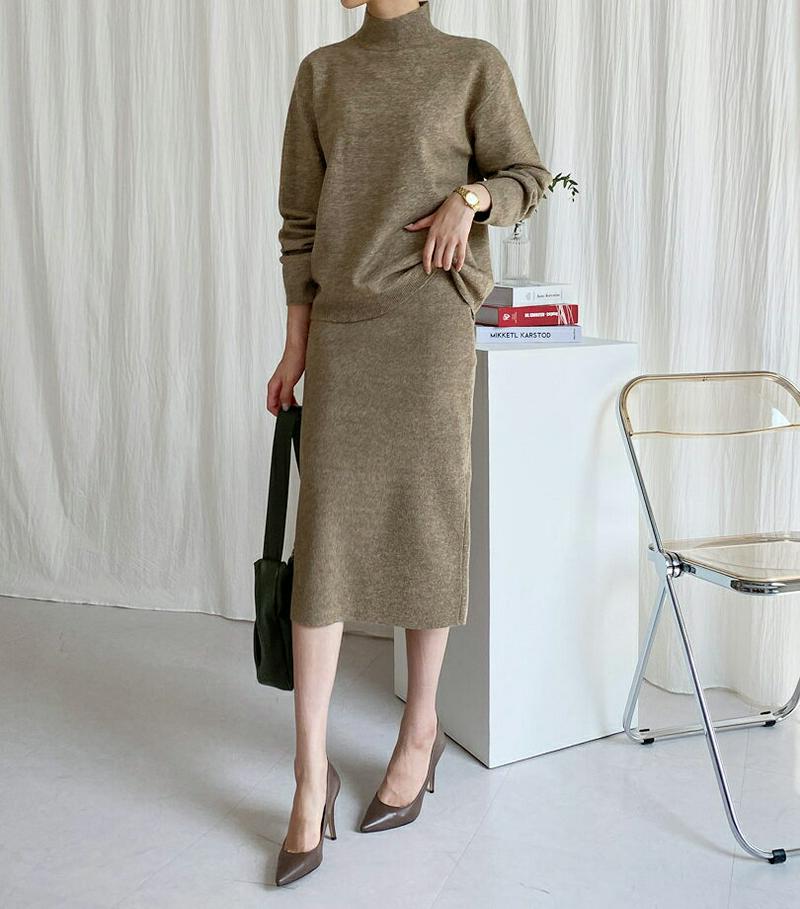 【新作10%OFF】ハーフネックニット&HラインスカートSET・全5色・t60871 レディース【ops】【韓国 ファッション 