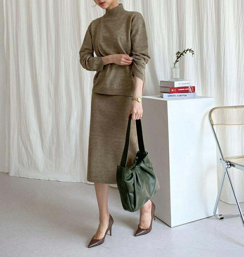 【新作10%OFF】ハーフネックニット&HラインスカートSET・全5色・t60871 レディース【ops】【韓国 ファッション 