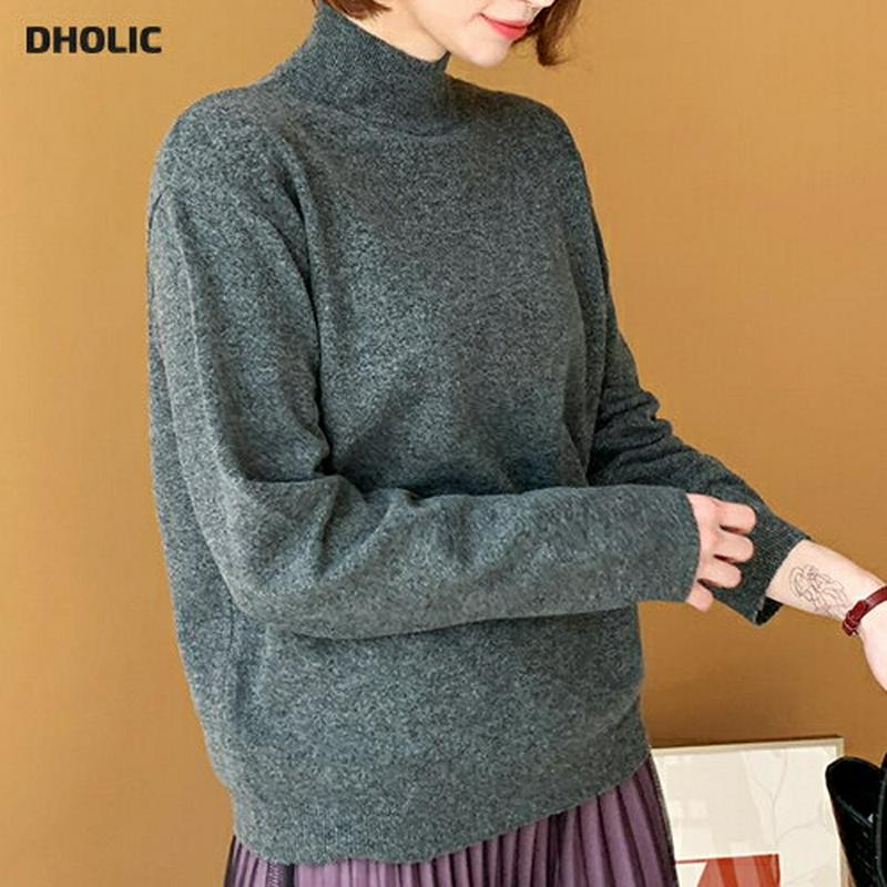 【只今10%OFF】ハーフネックニット・全5色・t60872 レディース【tops】【韓国 ファッション トップス ニット ニットトップス ロングスリーブ 長袖 ハーフネック リブ ベーシック シンプル 無地 カジュアル ラフ 秋 冬】
