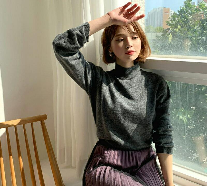 【只今10%OFF】ハーフネックニット・全5色・t60872 レディース【tops】【韓国 ファッション トップス ニット ニットトップス ロングスリーブ 長袖 ハーフネック リブ ベーシック シンプル 無地 カジュアル ラフ 秋 冬】