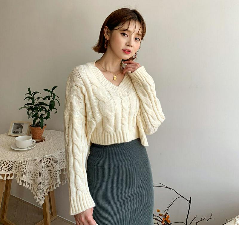 【新作10%OFF】ツイストVネックニット・全3色・t60860 レディース【tops】【韓国 ファッション トップス ニット 