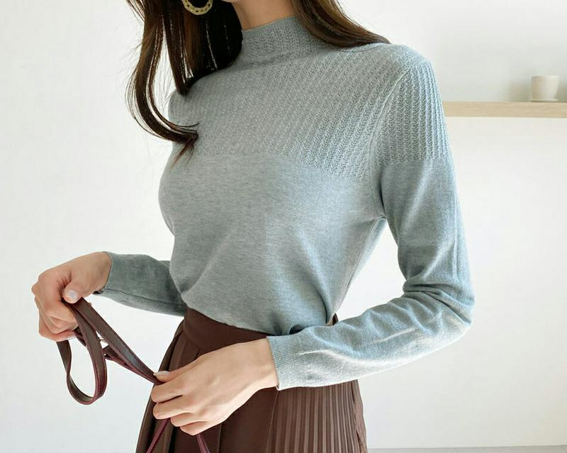 【新作10%OFF】ハーフネックニット・全5色・b60857 レディース【tops】【韓国 ファッション トップス ニット ニッ