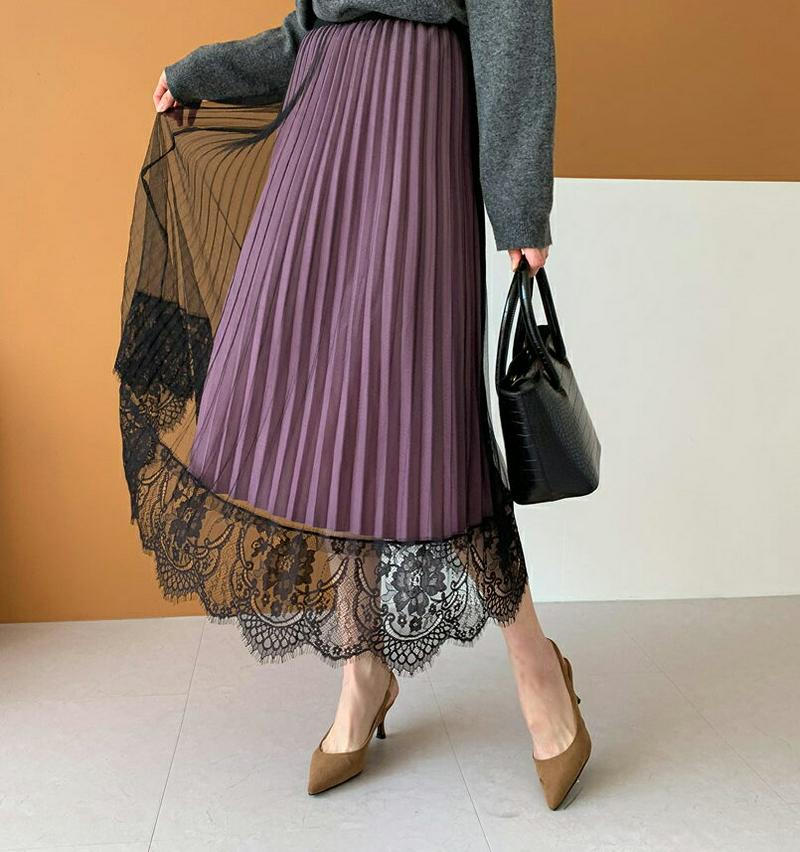 【新作10%OFF】レースリバーシブルスカート・全3色・e60875 レディース【sk】【韓国 ファッション ボトムス スカート
