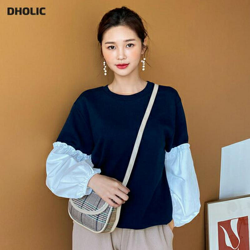 【新作10%OFF】パフコントラストスリーブスウェット・全2色・t60852 レディース【tops】【韓国 ファッション トップ