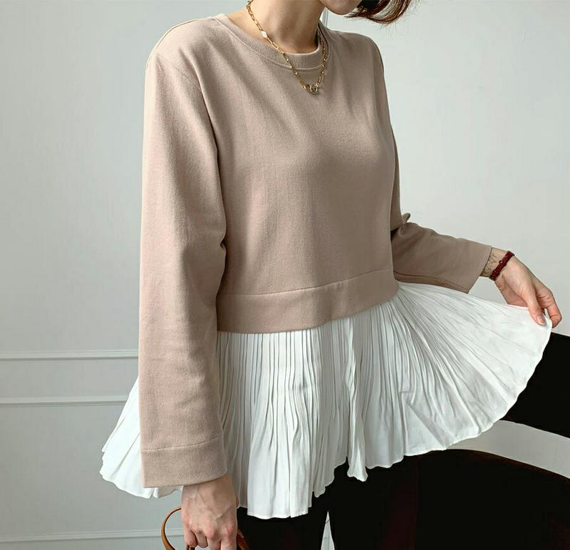 【新作10%OFF】プリーツヘムTシャツ・全3色・b60863 レディース【tops】【韓国 ファッション トップス Tシャツ 