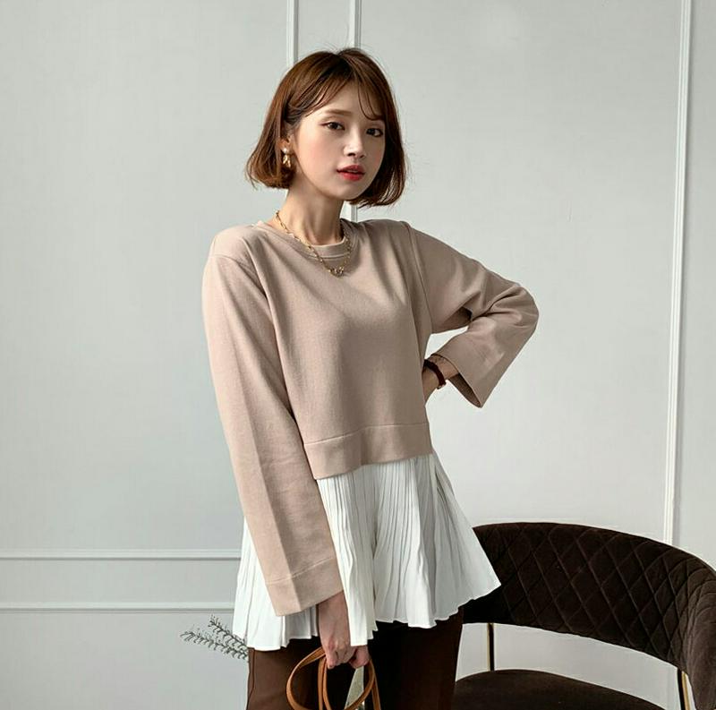 【新作10%OFF】プリーツヘムTシャツ・全3色・b60863 レディース【tops】【韓国 ファッション トップス Tシャツ 