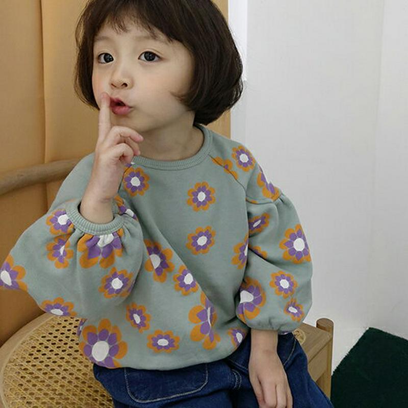 【新作10%OFF】ボリュームスリーブ花柄Tシャツ・u07121 キッズ【3~8才】【tops】【トップス Tシャツ 長袖 花柄