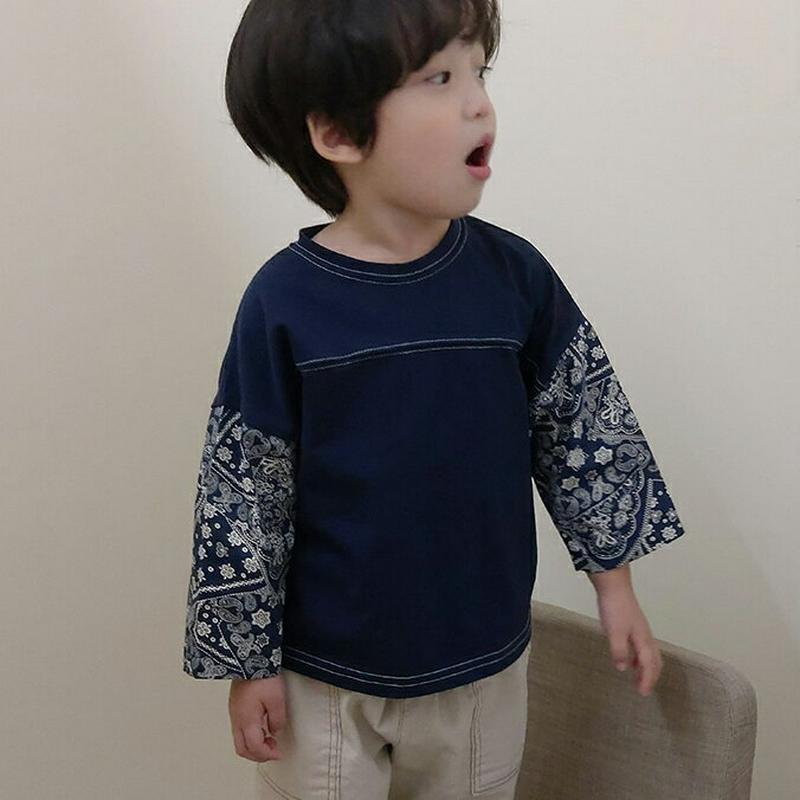 【新作10%OFF】ペイズリースリーブステッチTシャツ・u06934 キッズ【3~8才】【tops】【トップス Tシャツ 長袖 