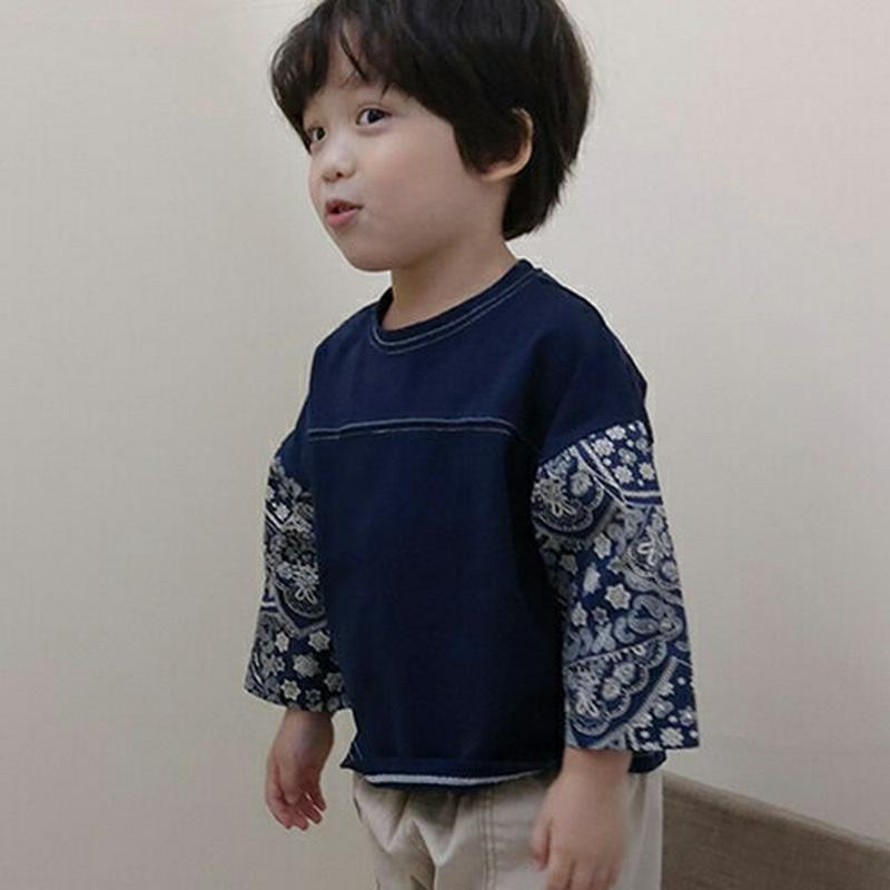 【新作10%OFF】ペイズリースリーブステッチTシャツ・u06934 キッズ【3~8才】【tops】【トップス Tシャツ 長袖 