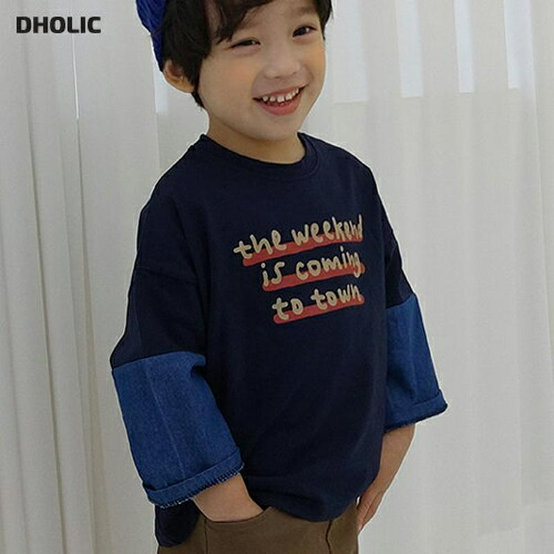 【新作10%OFF】袖コントラスト英字Tシャツ・u06964 キッズ【3~8才】【tops】【トップス Tシャツ 長袖 ロンT 