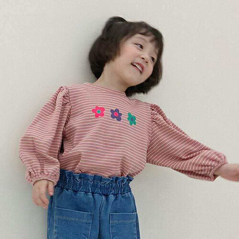 【新作10%OFF】フラワーバルーンボーダーTシャツ・u06950 キッズ【3~8才】【tops】【トップス Tシャツ 長袖 ボ