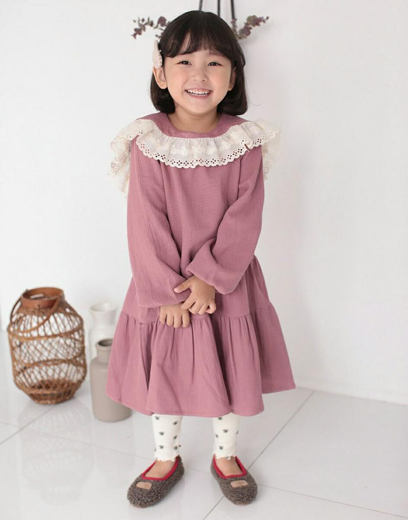 【新作10%OFF】レースフリルネックワンピース・u06814 キッズ【3~8才】【ops】【ワンピース ミディ丈 ミディワンピ