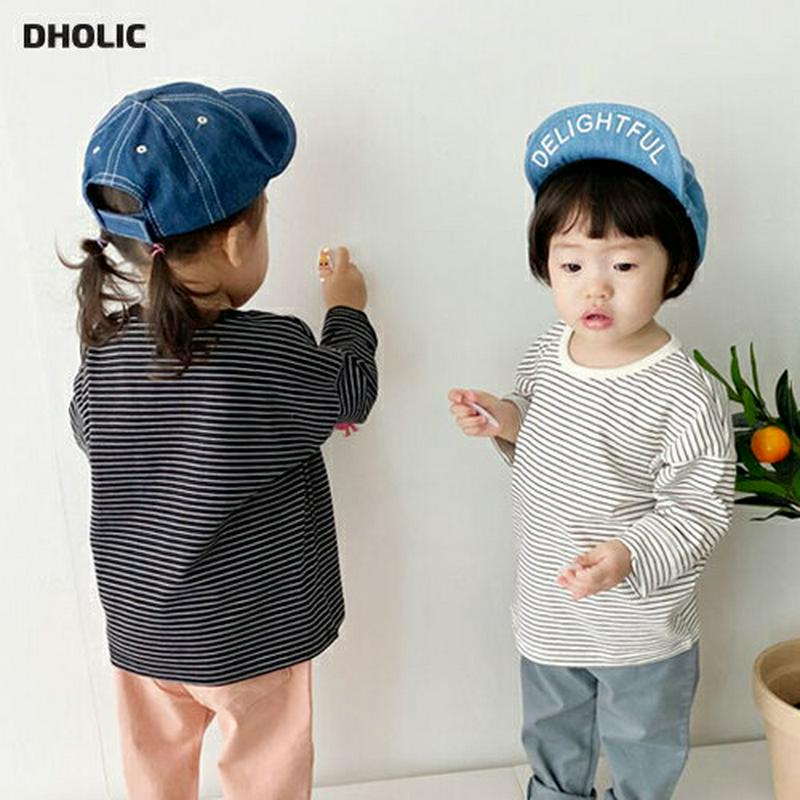 スリムボーダーTシャツ・p006788 キッズ【3~8才】【tops】【トップス Tシャツ 長袖 ロンT ボーダー　柄 カジュアル ラフ シンプル 女の子 男の子 春 秋 韓国 韓国子供服 子供 こども 子供服 こども服】【KIDS】