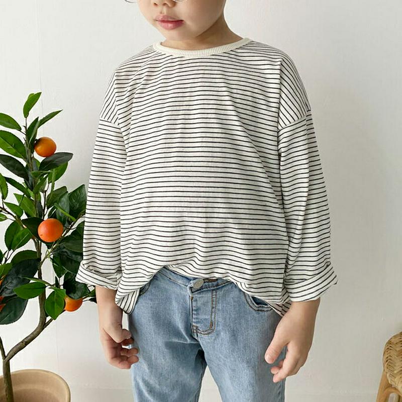 スリムボーダーTシャツ・p006788 キッズ【3~8才】【tops】【トップス Tシャツ 長袖 ロンT ボーダー　柄 カジュアル ラフ シンプル 女の子 男の子 春 秋 韓国 韓国子供服 子供 こども 子供服 こども服】【KIDS】