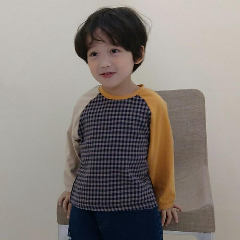【新作10%OFF】バイカラースリーブチェックTシャツ・u06960 キッズ【3~8才】【tops】【トップス Tシャツ 長袖 