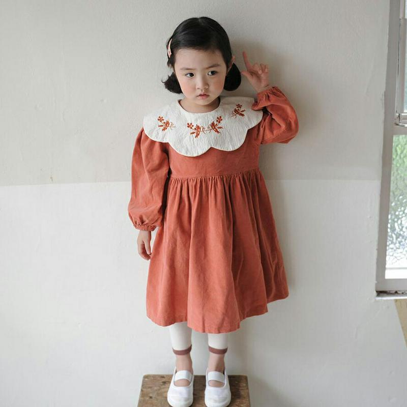 【新作10%OFF】刺繍スカラップカラーワンピース・u06581 キッズ【3~8才】【ops】【ワンピース ロング ロングワンピ