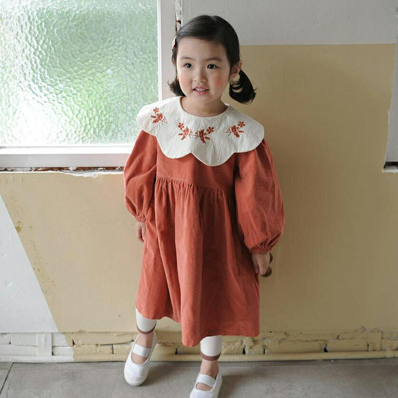 【新作10%OFF】刺繍スカラップカラーワンピース・u06581 キッズ【3~8才】【ops】【ワンピース ロング ロングワンピ