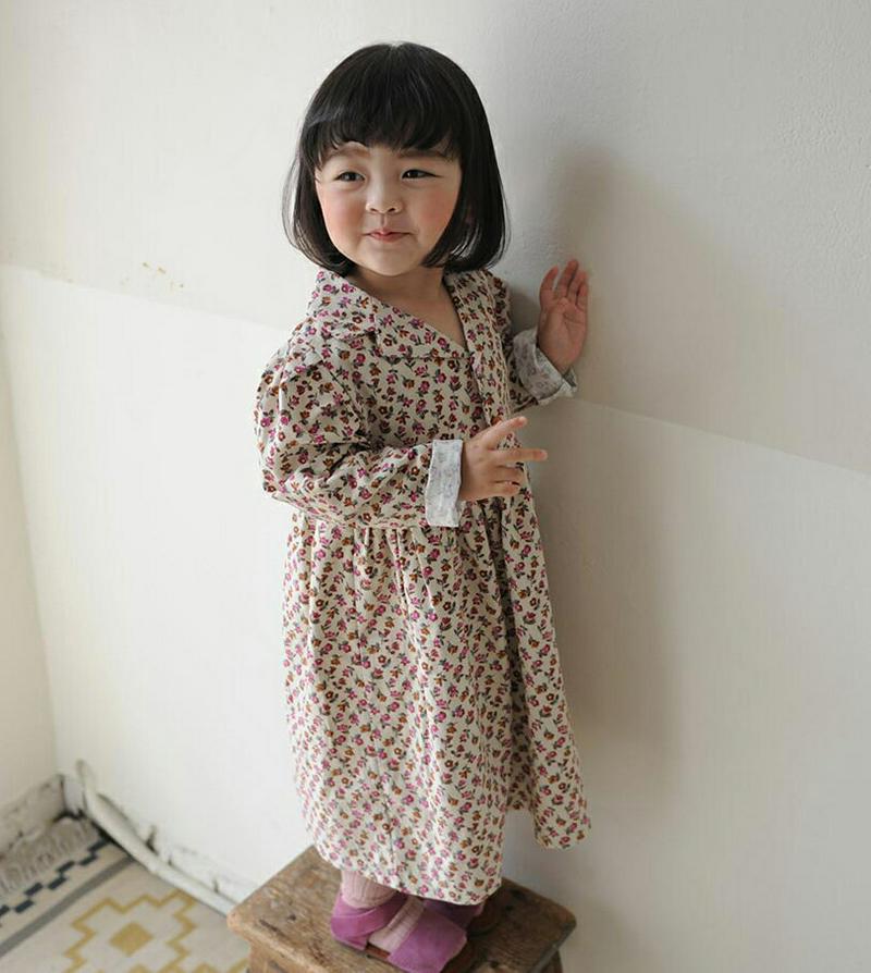 【新作10%OFF】開襟小花柄ワンピース・u06544 キッズ【3~8才】【ops】【ワンピース ロング ロングワンピース 長袖