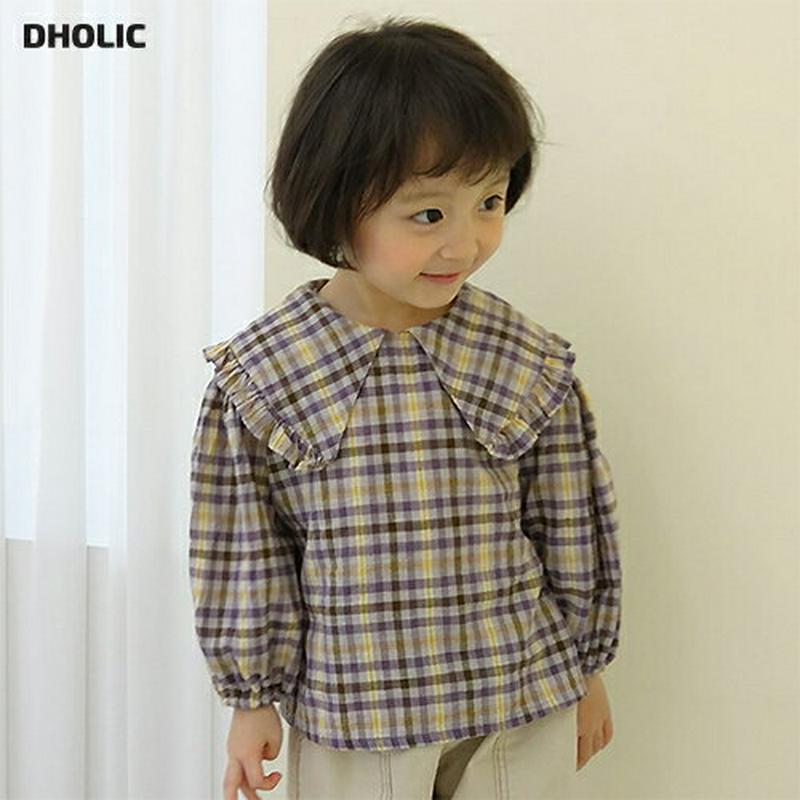 【新作10%OFF】フリルワイドカラーチェックブラウス・u06947 キッズ【3~8才】【bl】【トップス ブラウス 長袖 チェ