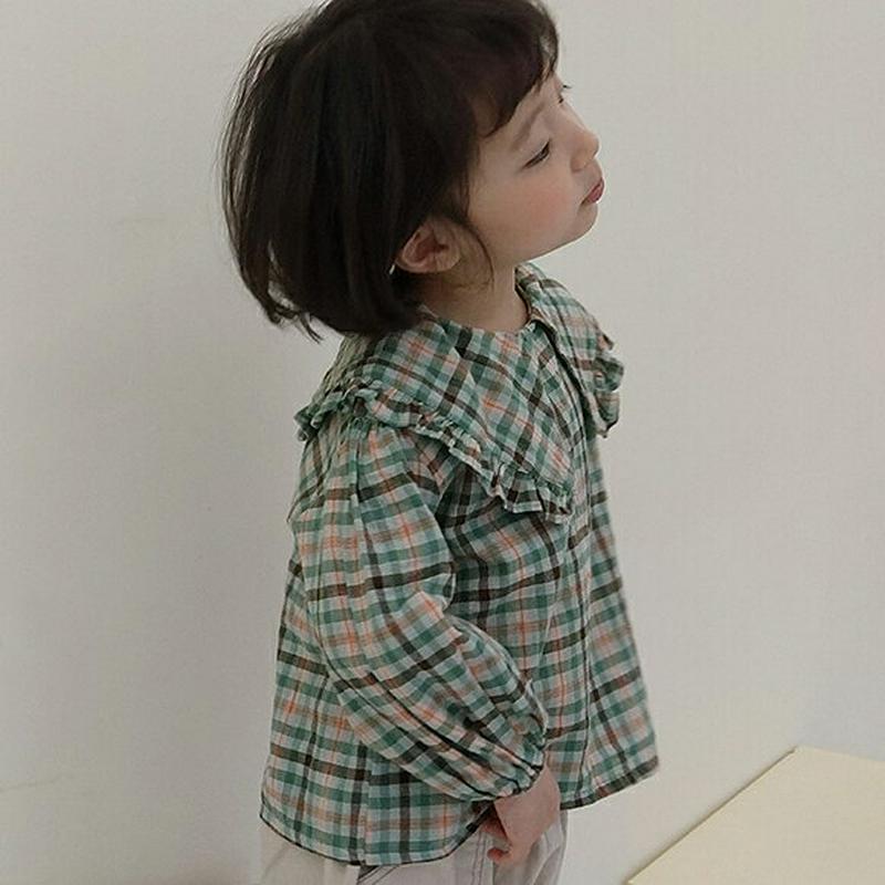 【新作10%OFF】フリルワイドカラーチェックブラウス・u06947 キッズ【3~8才】【bl】【トップス ブラウス 長袖 チェ