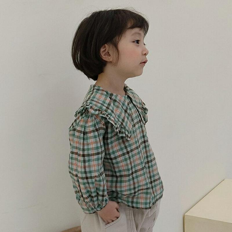 【新作10%OFF】フリルワイドカラーチェックブラウス・u06947 キッズ【3~8才】【bl】【トップス ブラウス 長袖 チェ