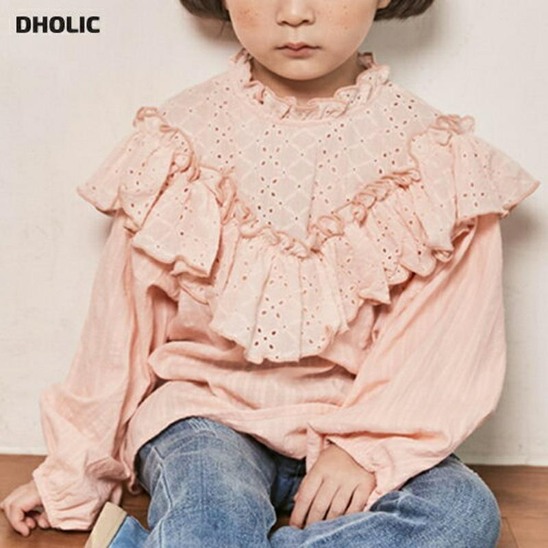 【新作10%OFF】アイレットレースフリルブラウス・u06835 キッズ【3~8才】【bl】【トップス ブラウス 長袖 フリル 