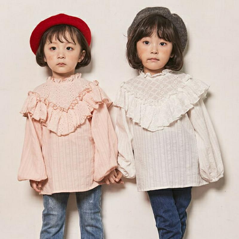 【新作10%OFF】アイレットレースフリルブラウス・u06835 キッズ【3~8才】【bl】【トップス ブラウス 長袖 フリル 