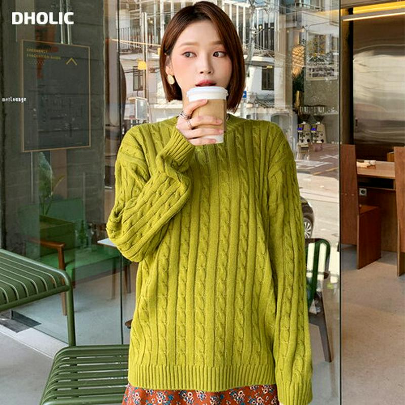 ケーブルパターンニット・全5色・55965 レディース【tops】【韓国 ファッション トップス ニット ニットトップス ロングスリーブ 長袖 ラウンドネック ケーブルニット ケーブル編み シンプル カジュアル ラフ 秋 冬】