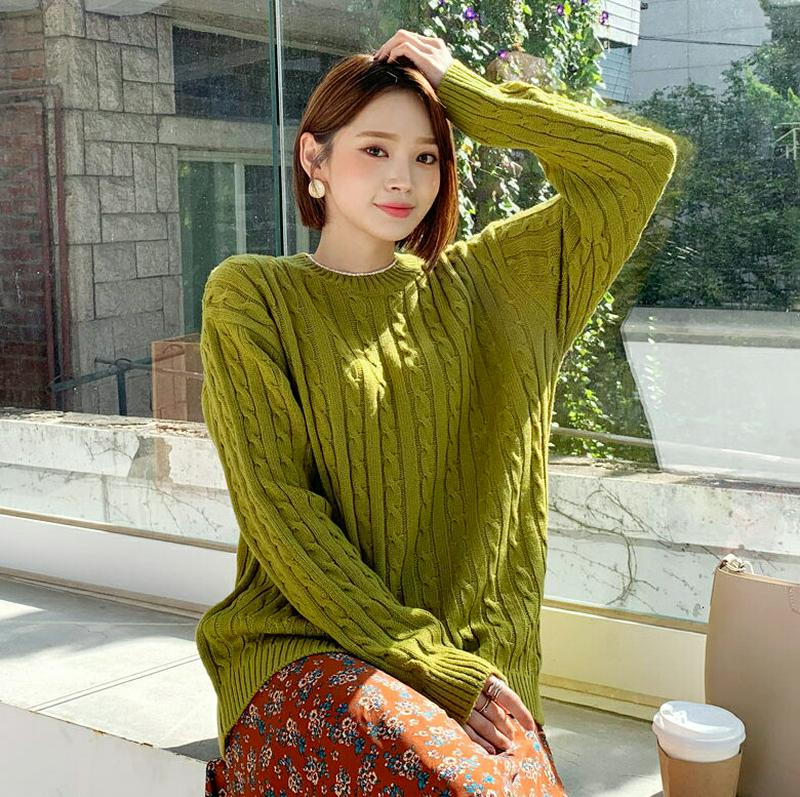 ケーブルパターンニット・全5色・55965 レディース【tops】【韓国 ファッション トップス ニット ニットトップス ロングスリーブ 長袖 ラウンドネック ケーブルニット ケーブル編み シンプル カジュアル ラフ 秋 冬】